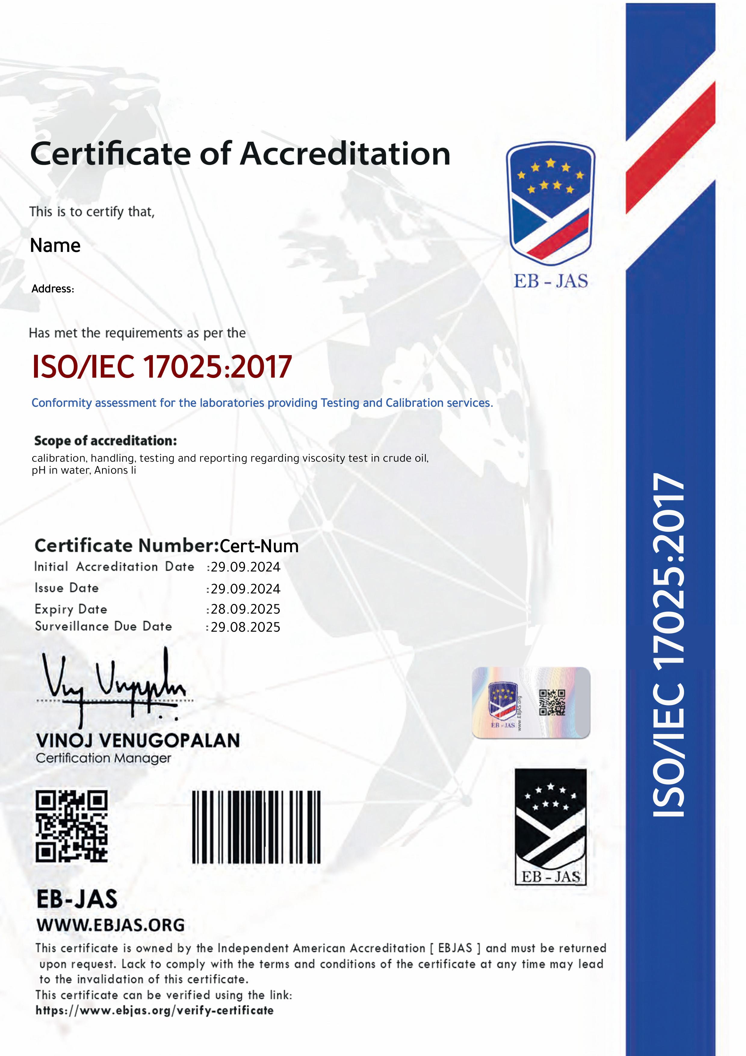 EB-JAS accreditation certificate sample